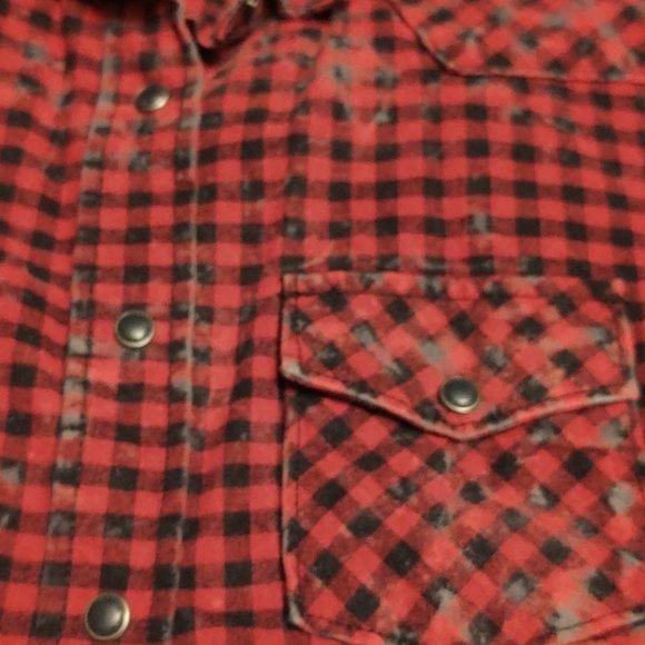 Silver snapdown Western style Buffalo plaid distressed show shirt. - Picture 3 of 7